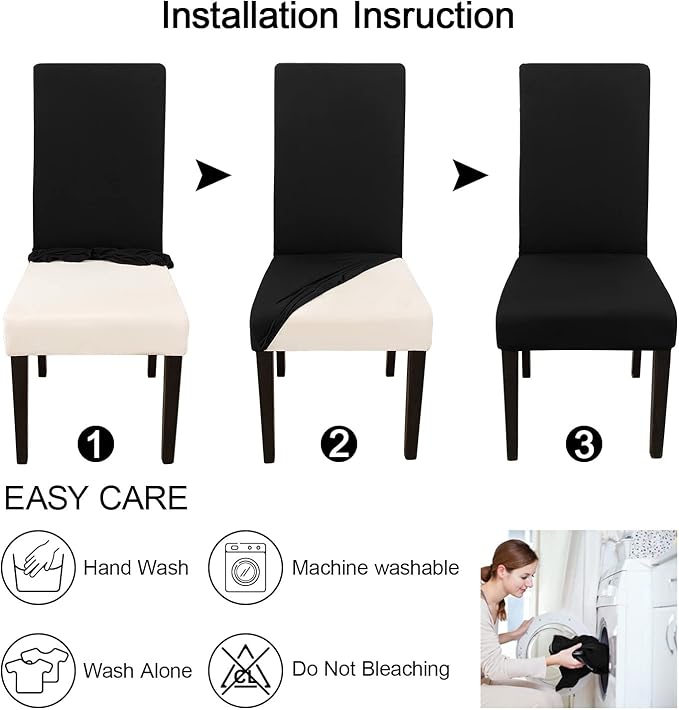 JQinHome Dining Chair Covers Dining Room Chair Slipcovers, 2 Pack High Stretch Removable Washable Parsons Chair Slipcover for Home Party Hotel Wedding Ceremony (Black)-Ruum Studio Home