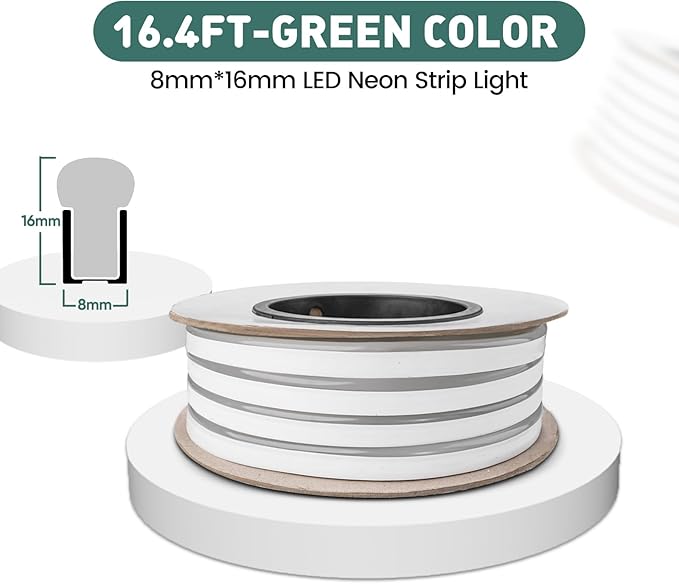 GZBtech Flexible LED Neon Rope Lights 16.4FT,AC 110-120V Waterproof Strip Light, 120 LEDs/M Cuttable Connectable Neon Lighting for Indoor Outdoor Home Decor/Commercial Building Use-Green 5M-Ruum Studio Home