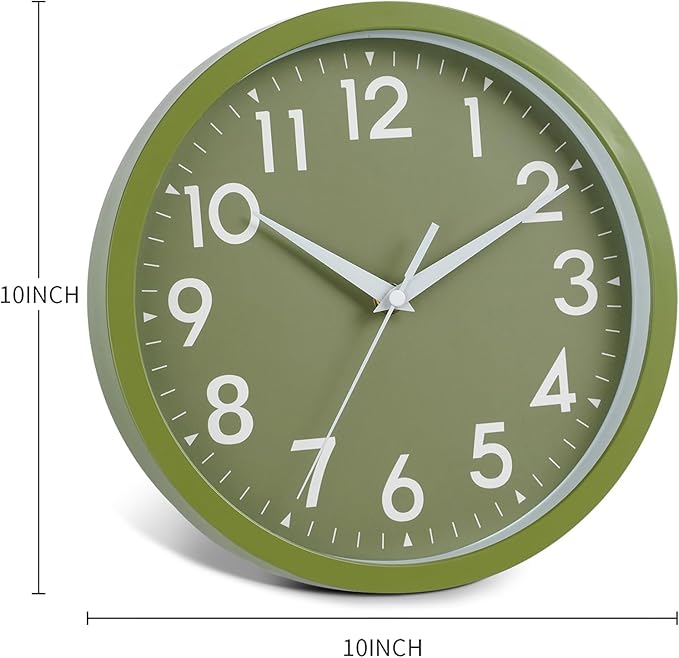 Wall Clock Analog 10 Inch Simple Silent Non Ticking Battery Operated Modern Decorative for Kitchen Office Bedroom Bathroom Living Room(Olive Green)-Ruum Studio Home