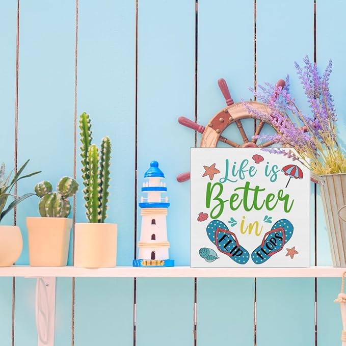 Summer Decor Beach Decorations Flip Flop Wooden Sign Rustic Home Decor 5 x 5 Inches-Ruum Studio Home