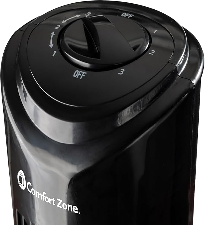 Comfort Zone 32-Inch Bladeless Tower Fan with 3 Speeds, 90° Oscillation, Portable Indoor Stand Fan with Built-In Carry Handle – Quiet Cooling for Bedroom, Black-Ruum Studio Home