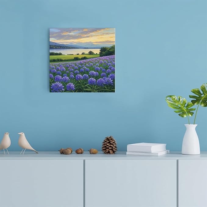 The lavender scenery all over the lake at sunset is suitable for posting in the living room bedroom office landscape poster wall painting-Ruum Studio Home