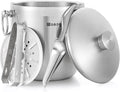 Ice Bucket with Lid, Scoop, Tongs and Strainer - Well Made Insulated Stainless Steel Keep Ice Frozen Longer - Ideal for Cocktail Bar, Parties, Chilling Wine, Champagne - 3 Liter (Stainless Steel)-Ruum Studio Home