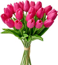 Mandy's Artificial Tulips 20 Stems Hot Pink PU Faux Flowers for Wedding Home Decor 13.5 Inch-Ruum Studio Home