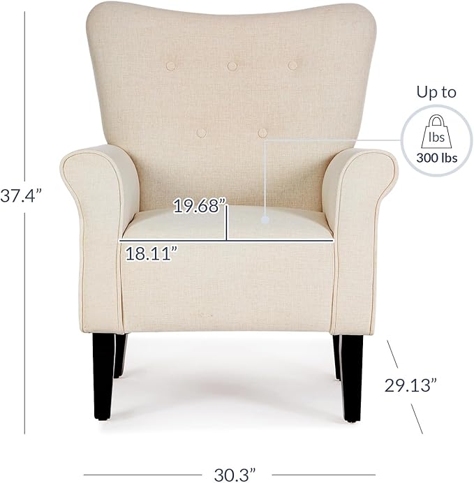 BELLEZE Modern Accent Chair, High Back Armchair, Upholstered Wingback Side Chair, Padded Single Sofa with Wooden Legs for Living Room, Bedroom - Beige-Ruum Studio Home