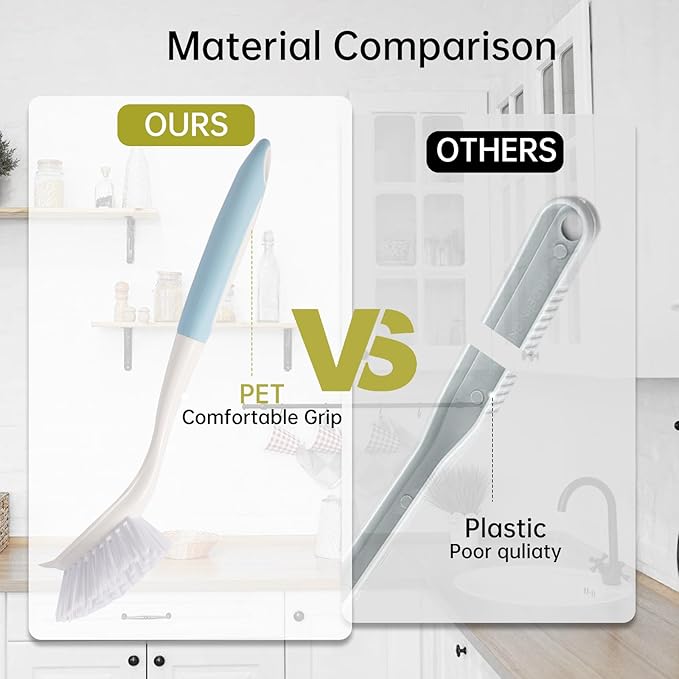 Dish Brush Scrub Brush with Handle - 3 Pack Stiff Bristles Dish Scrubber for Cleaning Pots,Pans,Dishes & Kitchen Sink - Hard Bristles,No Residue-Ruum Studio Home