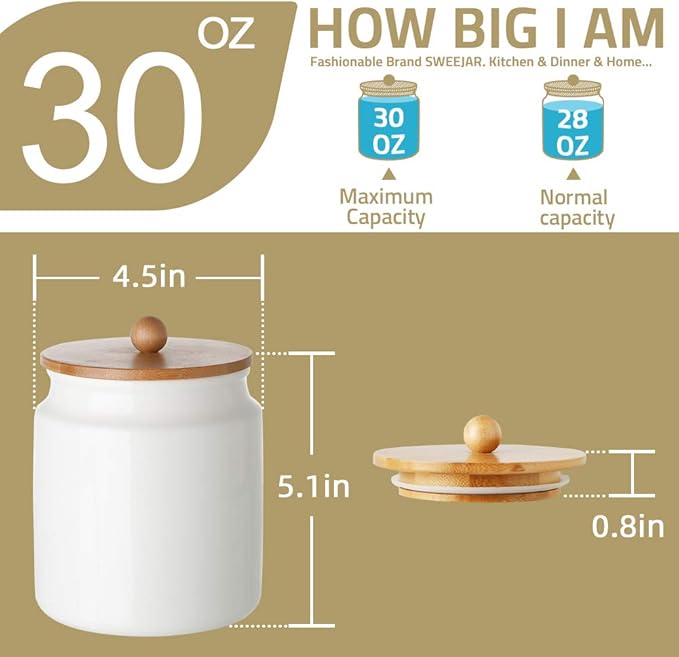 Sweejar Ceramic Kitchen Canisters, 28 FLOZ Porcelain Food Storage Jar with Airtight Seal Wooden Lid, Home Container Serving for Coffee Beans, Tea-leave, Sugar, Salt and More, Tool Bucket (Pink)-Ruum Studio Home