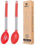 Pack of 2 Large Silicone Cooking Spoons,Non Stick Solid Basting Spoon,Heat-Resistant Kitchen Utensils for Mixing,Serving,Draining,Stirring (RED)-Ruum Studio Home