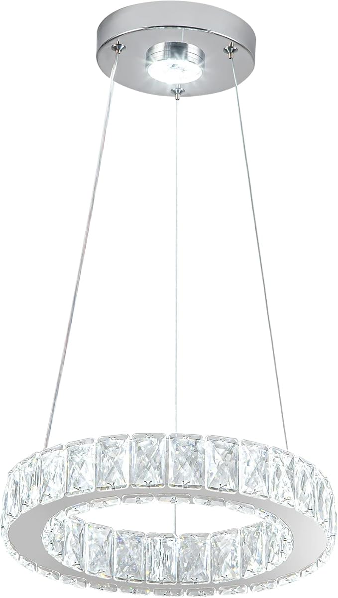 11.8" Crystal Chandelier LED Round Flush Mount Ceiling Light Fixture Modern Hanging Pendant Lighting Mini Ring Chandeliers for Dining Room Kitchen Island Hallway Bathroom (Cool White)-Ruum Studio Home