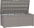 120 Gallon Deck Box,Resin Outdoor Storage Box with Lockable for Patio Furniture, Pool Accessories, Garden Tools Waterproof Outside Storage Box, Grey-Ruum Studio Home