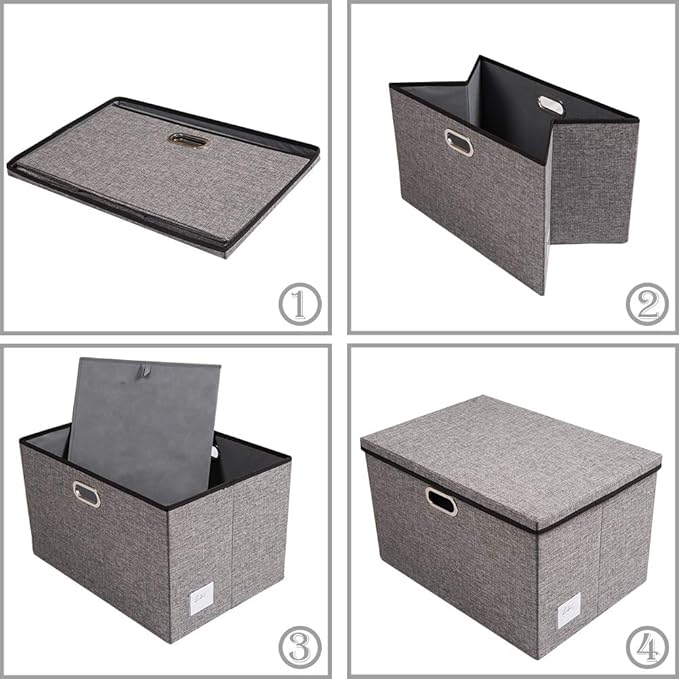 PRANDOM Extra Large Collapsible Storage Bins with Lids [5-Pack] Linen Fabric Foldable Storage Baskets Boxes Organizer Containers Cube with Cover for Bedroom Closet Office Nursery (22.8x15.75x13.8)-Ruum Studio Home