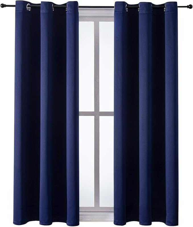 ChrisDowa Grommet Blackout Curtains for Bedroom and Living Room - 2 Panels Set Thermal Insulated Room Darkening Curtains (Navy Blue, 42W x 63L)-Ruum Studio Home