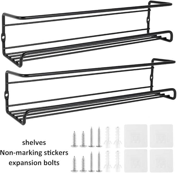 Spice Rack Organiser Hanging Spice Shelves Carbon Steel Wall Mount Spice Rack Kitchen Storage Racks Storage Spices and Condiments Spice Jars for Kitchen Cabinet Cupboard Pantry Door (4)-Ruum Studio Home
