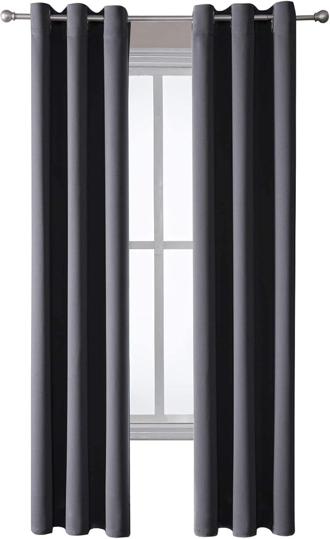 ChrisDowa Grommet Blackout Curtains for Bedroom and Living Room - 2 Panels Set Thermal Insulated Room Darkening Curtains (Dark Grey, 42W x 84L)-Ruum Studio Home