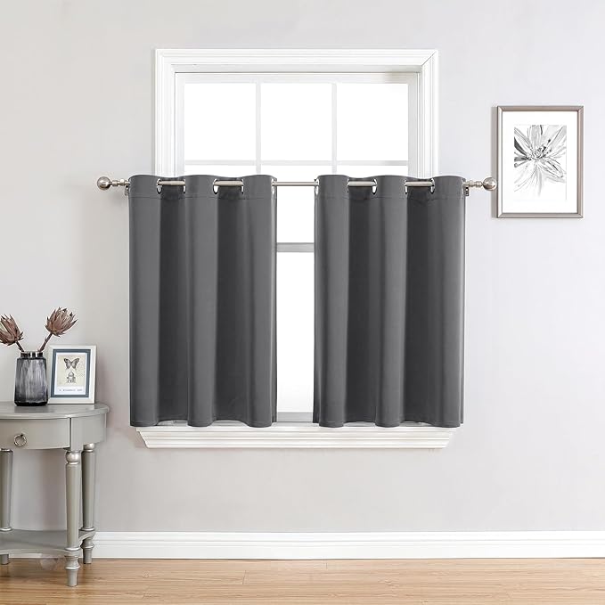 ChrisDowa Small Window Curtains 36 inches Long for Bedroom - Grommet Short Thermal Insulated Room Darkening Curtains for Kitchen (2 Panels, Grey, 42 x 36 Inch)-Ruum Studio Home
