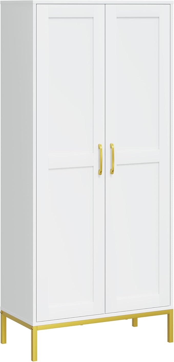 Tall Storage Cabinet, Kitchen Pantry Cabinet with 2 Doors & Adjustable Shelves for Laundry Room, Living Room, Entryway,Bathroom,White-Ruum Studio Home