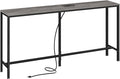 SUPERJARE Console Table with Outlet, 63 Inch Sofa Table with Charging Station, Narrow Hallway Entryway Table, Behind Couch Table Skinny for Entryway, Living Room, Plants, Charcoal Gray-Ruum Studio Home