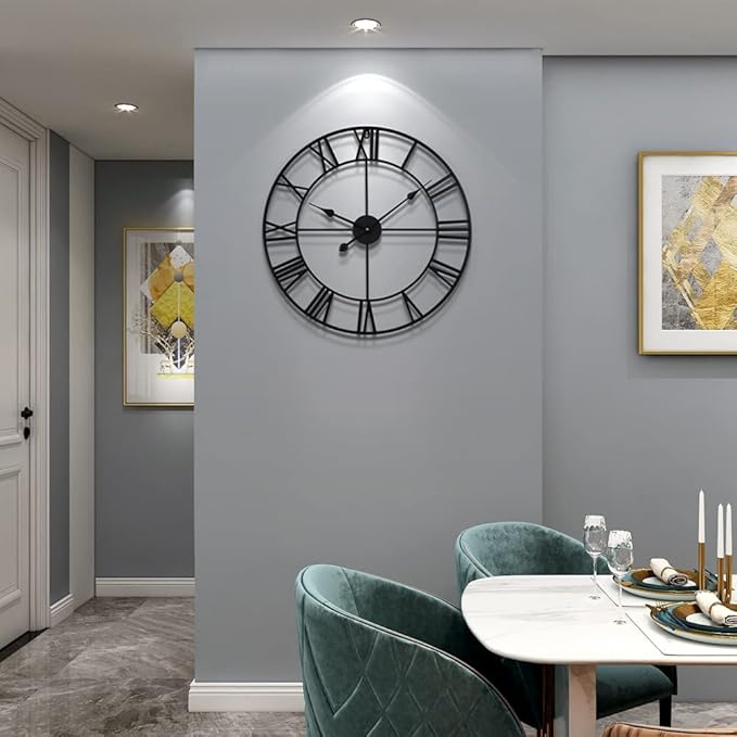 LEIKE Large Modern Wall Clocks,18" Gold Metal,Rustic,Round,Silent Non Ticking,Battery Operated Roman Numerals Clock for Living Room/Bedroom/Kitchen Wall Decor-(Gold, 47cm)-Ruum Studio Home