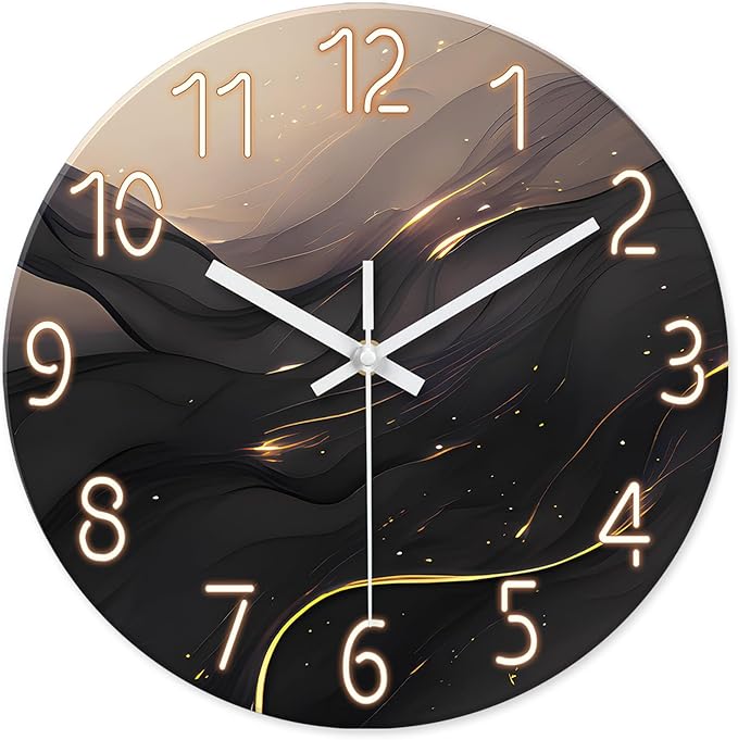 Black and Gold Wall Clocks Battery Operated 14 Inch Wall Clock Silent Non Ticking Glass Decorative Wall Clock for Office-Ruum Studio Home