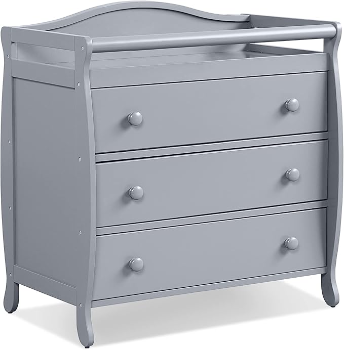 Costzon 3-Drawer Changing Table, Infant Diaper Changing Station with Drawers, Safety Rails & Strap, Baby Changing Table Dresser for Nursery, Easy Assembly (Gray)-Ruum Studio Home