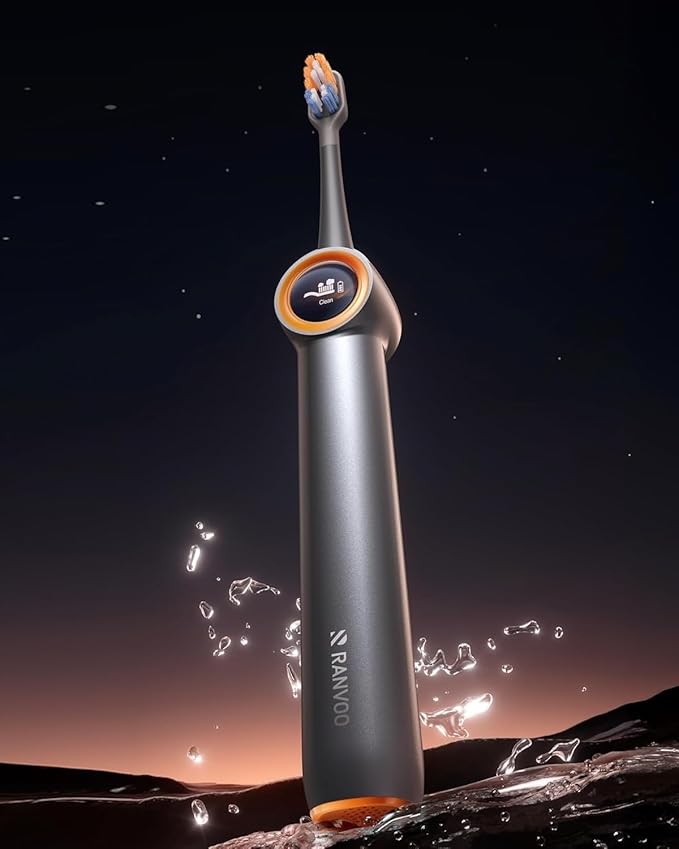 RANVOO [Vibrating & Flossing 2-in-1 AirJet Bubble Sonic Electric Toothbrush, 100% Plaque Removal, Whiter for Adult Protect Gum Orthodontic Teeth Clean Rechargeable Gift with 2 Soft Brush Heads Grey-Ruum Studio Home