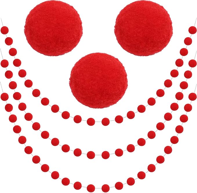 Jishi 3Pk Red Felt Berry Pom Pom Ball Garland Christmas Decorations Indoor Home Decor, Cute Red Berry Christmas Tree Ornaments, String of Pompom Bead Garland Hanging Xmas Holiday Birthday Party Banner-Ruum Studio Home