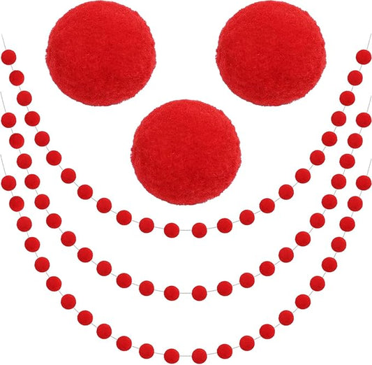 Jishi 3Pk Red Felt Berry Pom Pom Ball Garland Christmas Decorations Indoor Home Decor, Cute Red Berry Christmas Tree Ornaments, String of Pompom Bead Garland Hanging Xmas Holiday Birthday Party Banner-Ruum Studio Home