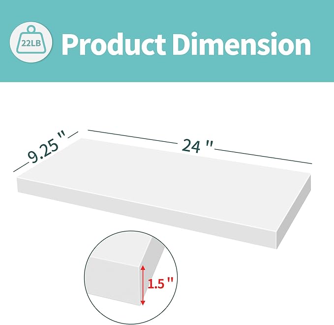 LaVie Home Floating Shelves, 24 Inch Wall Shelf Set of 2, Hanging Shelf with Invisible Brackets, Wall Decor for Bathroom, Bedroom, Living Room, Kitchen Storage, Modern White-Ruum Studio Home
