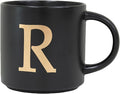 COLLECTIVE HOME - Monogram Ceramic Mugs, 15 oz Golden Initial Black Coffee Cups, Elegant Alphabet Tea Mugs, Elegant Personalized Mug with Gift Box, Unique Mug with Double Side Capital Lette (R)-Ruum Studio Home