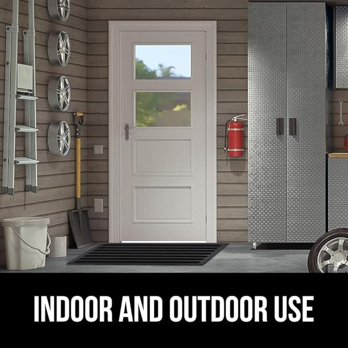 GORILLA GRIP 100% Waterproof All-Season WeatherMax Doormat US Designed Natural Rubber, Stain and Fade Resistant, Low Profile Indoor Outdoor Door Mats, Easy Clean Patio Mat, 23x35, Black Stripe-Ruum Studio Home