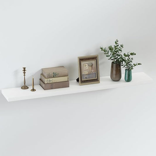SAUMONIERES Floating Shelves 8 Inch Deep Solid Wood Wide Wall Shelf Set of 1 Wall Mounted for Bedroom Bathroom Living Room Kitchen, 48 Inch White-Ruum Studio Home