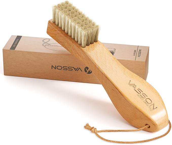 VASSON Natural Soft Boar Bristle Laundry Stain Brush, Laundry Scrub Brush,Laundry Brush for Stains on Clothes, Gentle Stain Remover for Knits, Cotton, and Linens-Ruum Studio Home