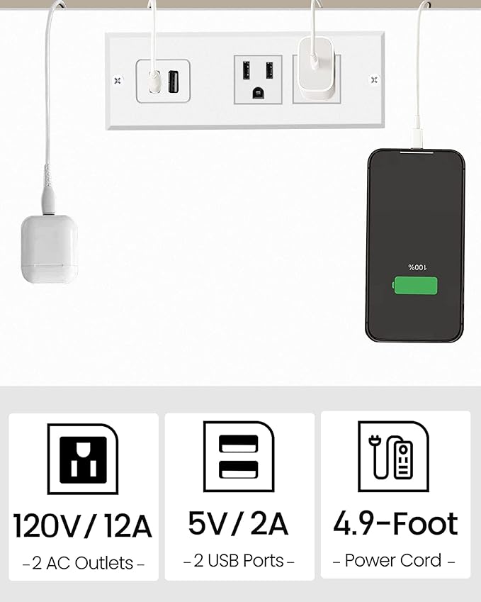 TUTOTAK End Table with Charging Station, Set of 2, Small Side Table with Outlets, Nightstand Bedside Table, 2-Tier Storage Shelf for Small Space, Living Room, Bedroom White TB01BW041-Ruum Studio Home