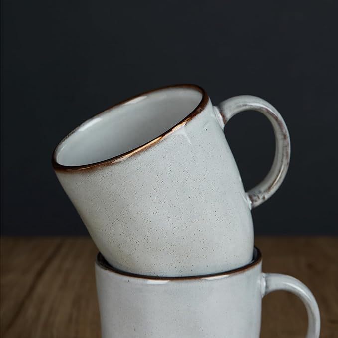 famiware Coffee Mugs Set of 4, Ocean Square 13oz Coffee Cup Set with Handle for Cocoa, Milk, Hot Chocolate, Tea, Water, Stoneware Cups for Kitchen, Microwave and Dishwasher Safe, Grey-Ruum Studio Home