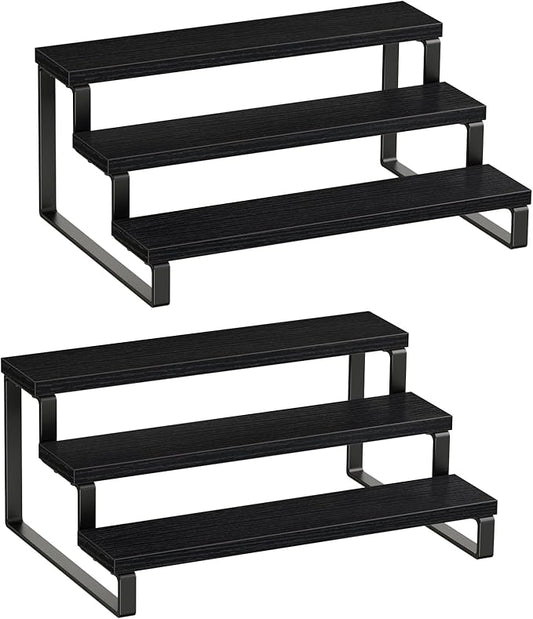Giikin 3 Tier Spice Rack, Set of 2 Wooden Spice Rack for Countertop, Cabinet Organizer Shelf Kitchen Counter Storage Shelves Cupcake Stand Holder Display Stand, Black-Ruum Studio Home