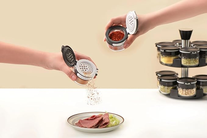 360 rotating 2 tier jars spice rack (6 small 6 large spice jars) Revolving Seasoning Organizer. Spinning Spice Rack for Counter top and Cabinet WITH Custom Label Stickers.-Ruum Studio Home