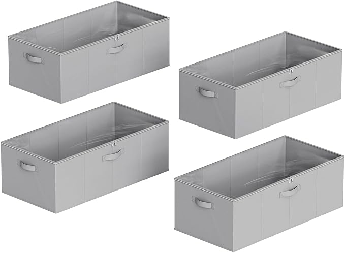 SpaceAid 4 Pack 10" High Under Bed Storage Containers, Large Underbed Storage Organizer Bins with Lids for Bedroom, Dorm, Clothes, Closet Organization, Bed Sheets and Blankets (Gray)-Ruum Studio Home