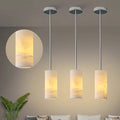 Alabaster Pendant Lights Kitchen Island, Nickel Hand Carved Alabaster Cylinder Pendent, Spanish Natural Marble Light Pendant for Bedroom Bathroom Dining Room Living Room- 3 PC-Ruum Studio Home