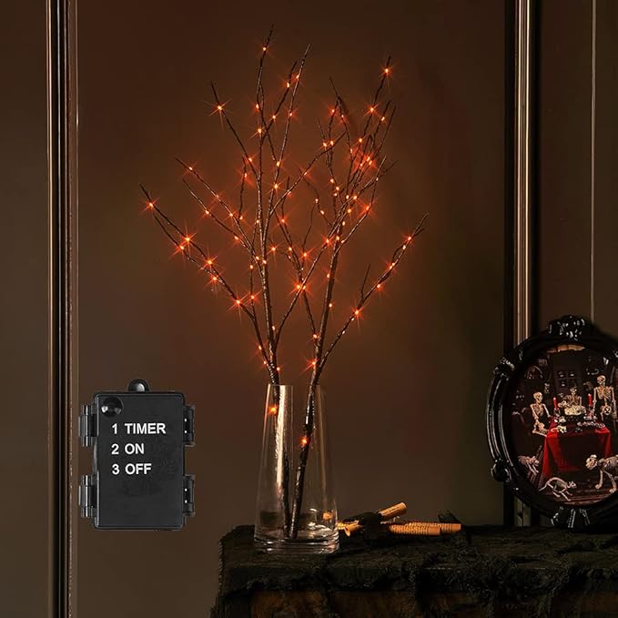 LITBLOOM Halloween Tree Branch Lights 32IN 100 Orange LED with Timer, Lighted Black Twig Branches with Fairy Lights for Halloween Decoration Indoor Outdoor-Ruum Studio Home