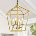 4 Light Gold Chandelier, Industrial Ceiling Light Lantern Light Fixtures with Farmhouse Metal Cage Adjustable Height Rustic Geometric Hanging Light E12 Base for Kitchen Island, Entryway, Indoor-Ruum Studio Home