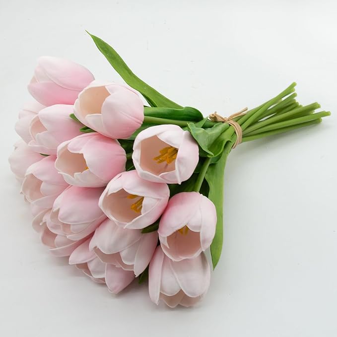 Buart Artificial Tulip in Bulk for Home Kitchen Wedding Bridal Bouquet,Fake Flowers for Valentine's Day Mother's Day Easter Table Centerpieces Decorations(Large Size,Pink,Real-Touch,12pcs)-Ruum Studio Home