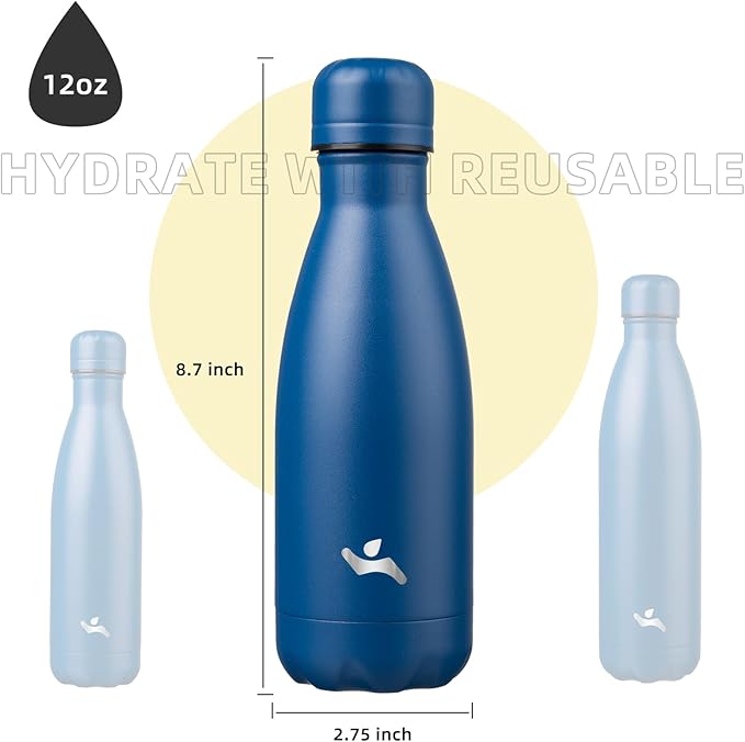 Insulated Water Bottles,12 oz Double Wall Stainless Steel Vacumm Metal Flask for Sports Travel,Blue-Ruum Studio Home