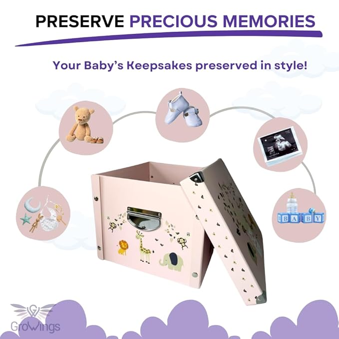 GroWings Baby Keepsake Box - Large Memory Storage for Newborns, Suitable for Boys and Girls, Strong, Durable, and Collapsible Gifts-Ruum Studio Home