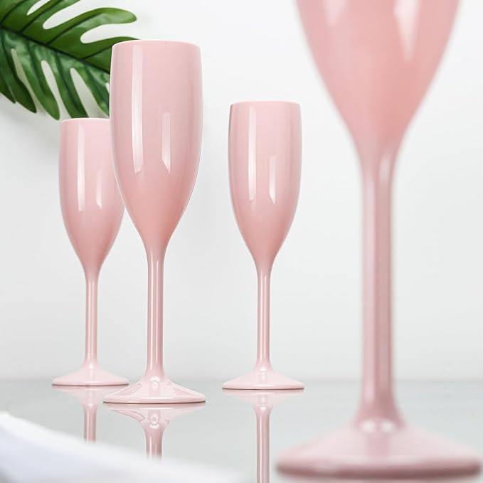 XUWAIDSGN Acrylic Champagne Flutes Toasting Glasses Unbreakable Mimosa Bar Reusable Wine Glasses Vintage Champagne Flutes Stemmed Drinking Cups 5.4 OZ for Christmas Birthday (100, Pink)-Ruum Studio Home