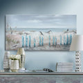amatop Ocean Beach Wall Art 3D Framed Hand-Painted Seascape Oil Painting Perching Bird Canvas Artwork 'The Tranquility by The Sea Shore' for Living Room Bedroom Decor Coastal Blue-Ruum Studio Home