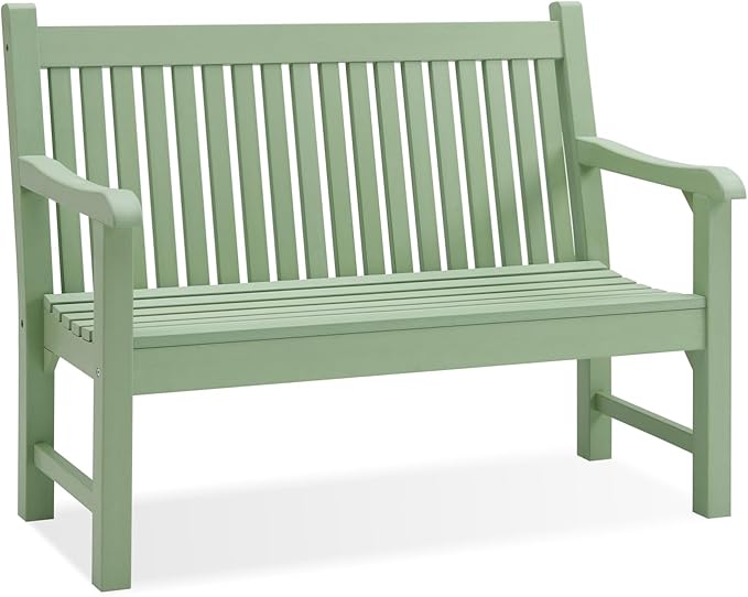 Psilvam Garden Bench, 2-Person Poly Lumber Patio Bench, All-Weather Outdoor Bench That Never Rot, Memorial Bench, Suit for Garden, Porch and Park (Green)-Ruum Studio Home
