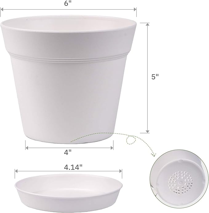homenote Pots for Plants, 15 Pack 6 Inch Plastic Planters with Multiple Drainage Holes and Trays,Plant Pots for All Home Garden Flowers Succulents (White)-Ruum Studio Home