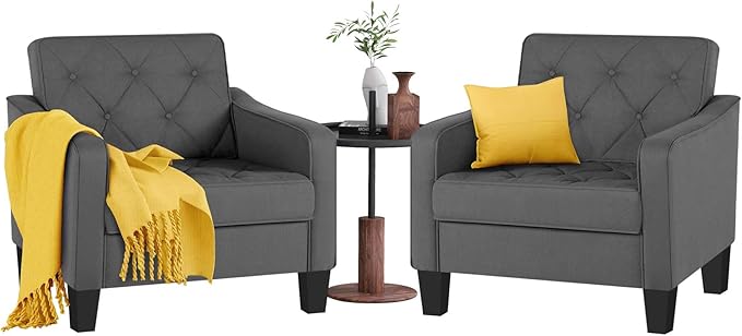 STHOUYN Living Room Chairs Accent Chairs Set of 2, Waiting Room Arm Chairs, Reading Chairs for Bedroom Comfy Club Chair Tufted, Office Small Space (2, Grey)-Ruum Studio Home