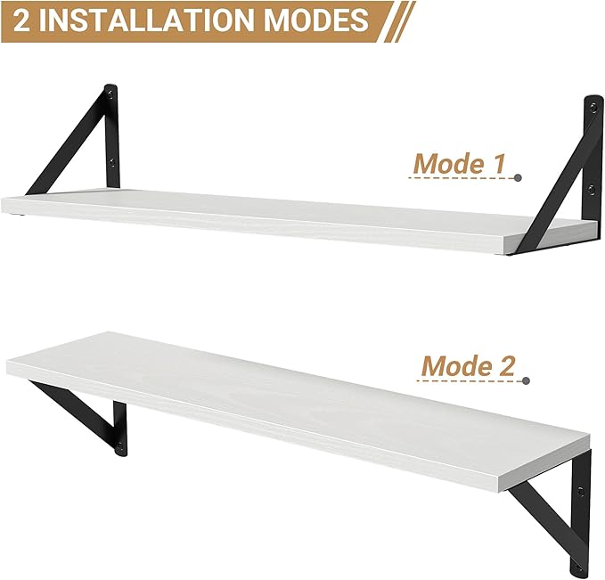 Heimlove Floating Shelves for Wall, 24 Inch Long Wood Floating Shelves Set of 3, Wall Mounted Hanging Shelf for Bathroom Bedroom Kitchen, White-Ruum Studio Home