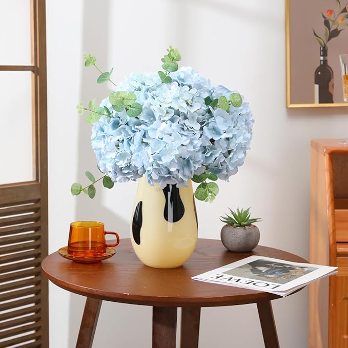 Tifuly Hydrangea Artificial Flowers -12 pcs Realistic Fake Hydrangea Silk Flowers with Stems Faux Hydrangea Flowers Heads for Office Home Party Wedding Centerpiece DIY Floral Decor (Light Blue)-Ruum Studio Home